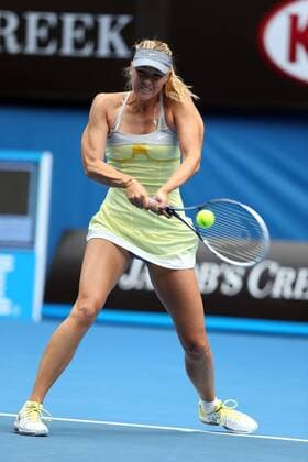 January 14, 2013: Maria Sharapova (RUS) hits a backhand during the first round of the Australian Open at Melbourne Park Tennis Centre in Melbourne, Australia. TENNIS: JAN 14 Australian Open Icon130114145 EDITORIAL USE ONLY
