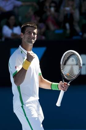 14 January 2013 : Novak Djokovic (SRB) fist pumps in celebration after winning a point during Day 1 of the Australian Tennis open Grand Slam event at Melbourne Park, Melbourne Australia. TENNIS: JAN 14 Australian Open Icon13011418 EDITORIAL USE ONLY