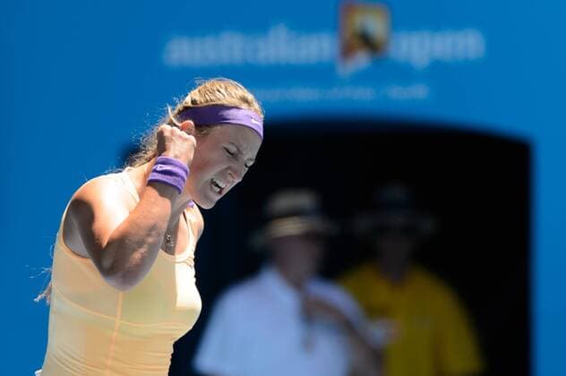 Jan. 15, 2013 - Melbourne, Victoria, Australia - January 15, 2013: Victoria Azarenka (BLR) celebrates her win in her first round match on day two of the 2013 Australian Open grand slam tennis tournament at Melbourne Park in Melbourne, Australia. SydneyxLow Cal Media Tennis 2013: Australian Open JAN 15 - ZUMAc04