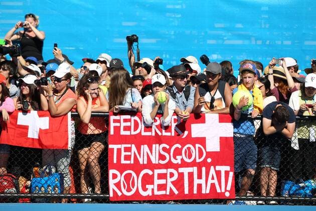 Roger Federer (SUI) fans during practice session at the 2013 Tennis Australian Open in Melbourne, 16 01 2013 -