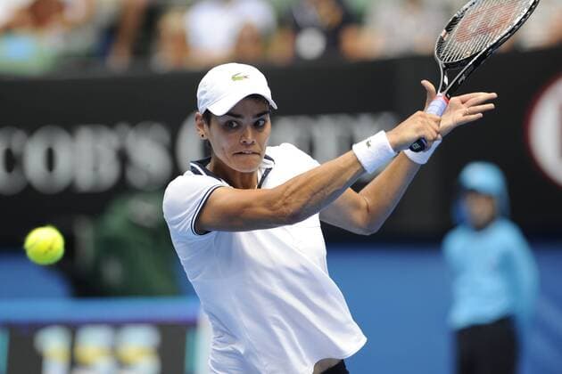17.01.2013 Melbourne, Australia. Eleni Daniilidou of Greece returns a shot in her match on day four of the Australian Open from Melbourne Park. xEstherxLimx  ActionPlus11366512