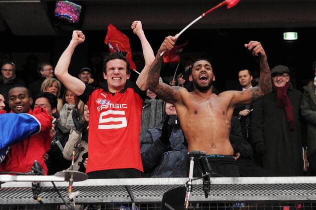 Romain Danze - Yann Mvila (Rennes) FOOTBALL: Stade Rennes vs HSC Montpellier - Coupe de la Ligue - 16 01 2013 N.LeGouicFEP 