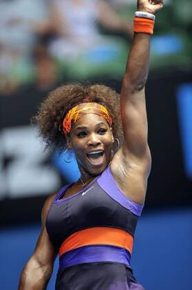 (130117) -- MELBOURNE , Jan. 17, 2013 (Xinhua) -- Serena Williams of the U.S. celebrates for victory after her second round women s singles match on the fourth day of 2013 Australian Open tennis tournament in Melbourne, Australia, Jan. 17, 2013. . (Xinhua Chen Xiaowei) AUSTRALIA-MELBOURNE-TENNIS-SERENA WILLIAMS 