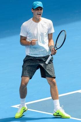 Jan. 17, 2013 - Melbourne, Victoria, Australia - January 17, 2013: Bernard Tomic (AUS) celebrates winning the second set in a second round match on day four of the 2013 Australian Open grand slam tennis tournament at Melbourne Park in Melbourne, Australia. . Tennis 2013: Australian Open JAN 17 - ZUMAc04