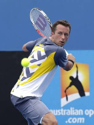Australian Open 2013, Melbourne Park,ITF Grand Slam Tennis Tournament, Philipp Kohlschreiber (GER),,Aktion,Einzelbild,Halbkoerper,Hochformat,