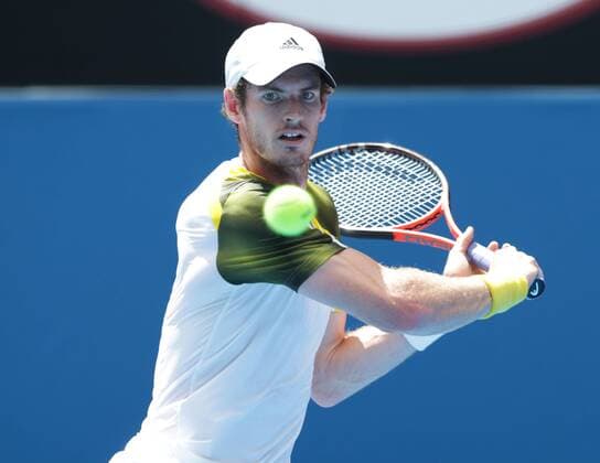 Australian Open 2013, Melbourne Park,ITF Grand Slam Tennis Tournament, Andy Murray (GBR),Aktion,Einzelbild,Halbkoerper, Querformat,