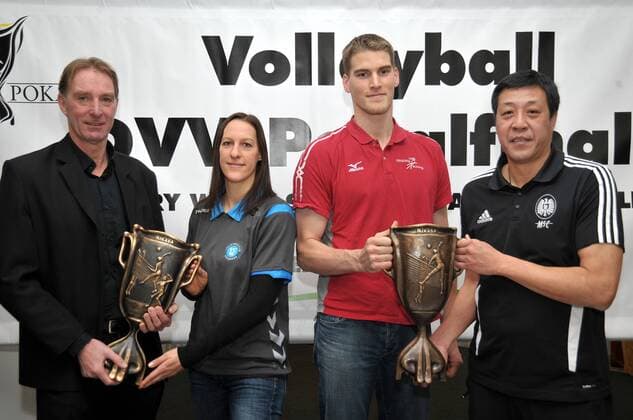 17-01-2013 pmk MU110383 Volleyball DVV-Pokalfinale Saison 2012 2013 Pressekonferenz Teun BUJIS -Trainer- Schwerin Regina BURCHARDT Wiesbaden Christian DÜNNES Haching Chang Cheng LIU -Trainer- Moers