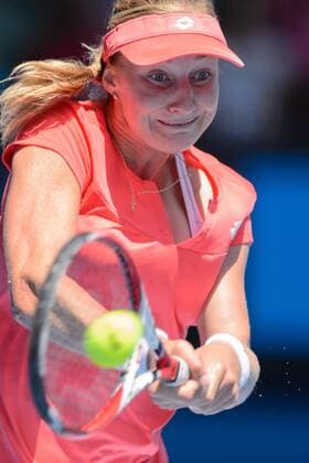 Jan. 20, 2013 - Melbourne, Victoria, Australia - January 20, 2013: Ekaterina Makarova (RUS) in action in a fourth round match on day seven of the 2013 Australian Open grand slam tennis tournament at Melbourne Park in Melbourne, Australia. Media Tennis 2013: Australian Open JAN 20 - ZUMAc04
