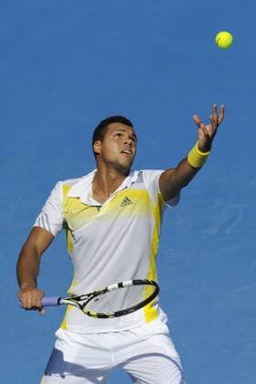 21.01.2013 Melbourne, Australia. Jo-Wilfried Tsonga of France prepares to serve in his match on day eight of the Australian Open from Melbourne Park. xEstherxLimx  ActionPlus16568