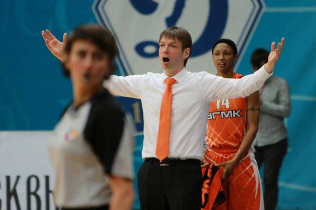 12 january 2013. Russia, Moscow, arena Krilatskoe. Basketball. Russian Cup. Semifinal. WBC UGMK Ekaterinburg-WBC Dynamo Moscow. Head coach BC UGMK Olaf Lange DmitryxGolubovich 