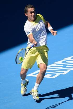 Jan. 22, 2013 - Melbourne, Victoria, Australia - January 22, 2013: Nicolas Almagro (ESP) in action in a quarterfinals match on day nine of the 2013 Australian Open grand slam tennis tournament at Melbourne Park in Melbourne, Australia. Sydney Low Cal Media Tennis 2013: Australian Open JAN 22 - ZUMAc04