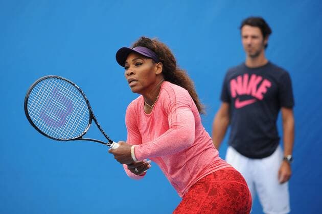 Serena Williams (USA) Patrick Mouratoglou (FRA) TENNIS : Open d Australie - Melbourne - 22 01 2013 Bouyer Tennismag Panoramlc 