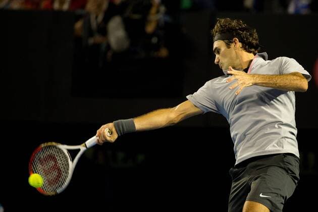 Jan. 23, 2013 - Melbourne, Victoria, Australia - January 23, 2013: Roger Federer (SUI) in action in a quarterfinals match on day ten of the 2013 Australian Open grand slam tennis tournament at Melbourne Park in Melbourne, Australia. Tennis 2013: Australian Open JAN 23 - ZUMAc04
