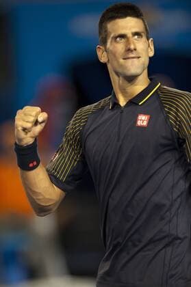 Jan. 24, 2013 - Melbourne, Victoria, Australia - Top Australian Open seed NOVAK DJOKOVIC (SRB) (black shirt) in Mens Singles Quarterfinals in Rod Laver Arena in Melbourne. Tennis 2013 - Australian Open - Day 11 - ZUMAkh1