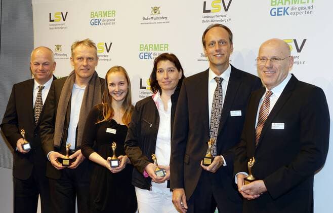Stuttgart, GER, Verleihung Trainerpreis Baden-Württemberg 2012 , von links: Joachim Jung Christian Streich (SC Freiburg) Kristina Engelhardt Claudia Schunk Volker Ziegler Wolfgang Beck
