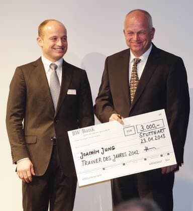 Stuttgart, GER, Verleihung Trainerpreis Baden-Württemberg 2012 , von links: Michael Jung Joachim Jung ( Trainer des Jahres )
