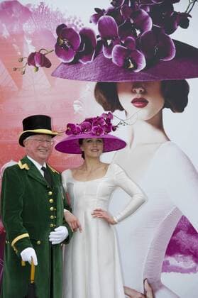 Victoria Pendleton MBE launching the Royal Ascot 2013 campaign The Colour and the Glory in London s Hyde Park wearing an Emilia Wicksted dress and Philip Treacy hat,She is seen with Greencoat David Booker, London, Great Britain, January 24, 2013. Photo by i-Images. i-Images  AJP