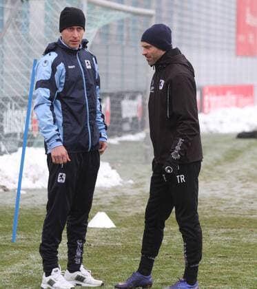 Neuzugang Rob Friend, Trainer Alexander Schmidt (1860) Fussball Herren 2.BL 24.01.2013 TSV 1860 München Training