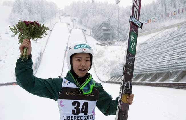 Japan s Sara Takanashi greets the audience after she won the women s ski jump race during Nordic Junior World Ski Championships in Liberec, some 90 kilometers north of Prague, Czech Rep., on Thursday, Jan. 24, 2013. (CTKxPhoto RadekxPetrasek) CTKPhotoP201301240591001  PET 1
