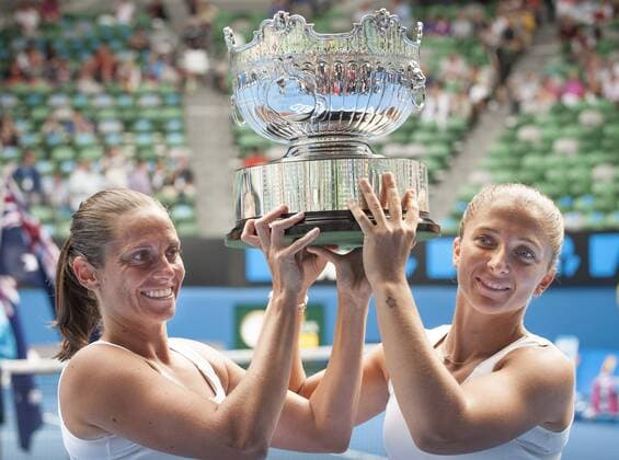 Jan. 25, 2013 - Melbourne, Victoria, Australia - Roberta Vinci und Sara Errani gewinnen im Doppel die Australian Open Tennis 2013 - Australian Open - Day 11  - ZUMA Au