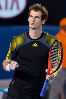 (130125) -- MELBOURNE, Jan. 25, 2013 (Xinhua) -- Andy Murray of Britain celebrates victory after the men s singles semifinal match at the 2013 Australian Open tennis tournament in Melbourne, Australia, Jan. 25, 2013 (Xinhua Bai Xue) (jyc) AUSTRALIA-MELBOURNE-TENNIS-MEN S SINGLES-SEMIFINAL 
