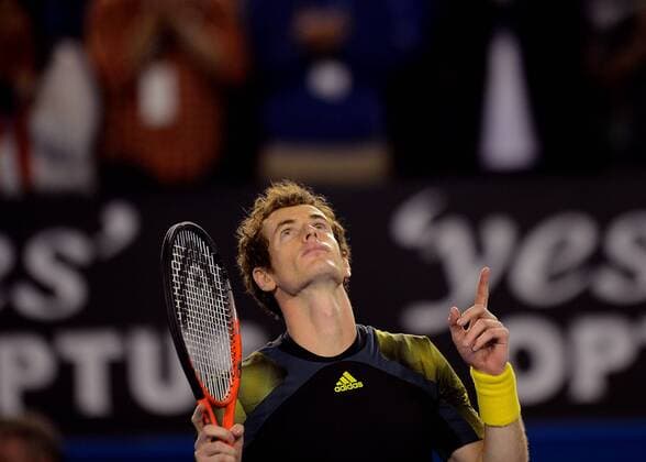 (130125) -- MELBOURNE, Jan. 25, 2013 (Xinhua) -- Andy Murray of Britain celebrates victory after the men s singles semifinal match at the 2013 Australian Open tennis tournament in Melbourne, Australia, Jan. 25, 2013 (Xinhua Chen Xiaowei) (jyc) AUSTRALIA-MELBOURNE-TENNIS-MEN S SINGLES-SEMIFINAL 