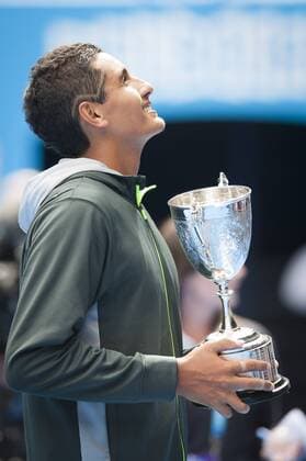 Jan. 26, 2013 - Melbourne, Victoria, Australia - NICK KYRGIOS (AUS) with trophy after winning the 2013 Australian Open Junior Boys Singles Final. Kyrgios won 7-6, 6-3 at Melbournes Rod Laver Arena. Tennis 2013 - Australian Open - Day 13 - ZUMAkh1