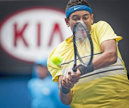 Jan. 26, 2013 - Melbourne, Victoria, Australia - NICK KYRGIOS (AUS) in 2013 Australian Open Junior Boys Singles Final action. Kyrgios wins 7-6, 6-3 at Melbournes Rod Laver Arena. Tennis 2013 - Australian Open - Day 13 - ZUMAkh1