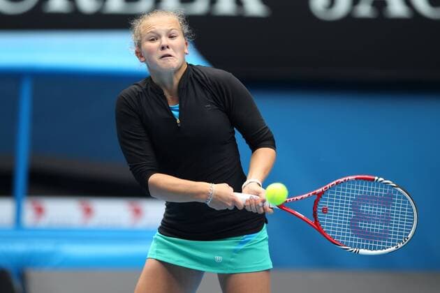 Katerina Siniakova, CZE, playing the juniors final of the 2013 Tennis Australian Open in Melbourne, 26 01 2013 -