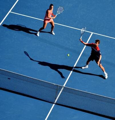 (130127) -- MELBOURNE, Jan. 27, 2013 (Xinhua) -- Jarmila Gajdosova (L) and Matthew Ebden of Australia compete during the mixed doubles final match at the 2013 Australian Open tennis tournament in Melbourne, Australia, Jan. 27, 2013. 