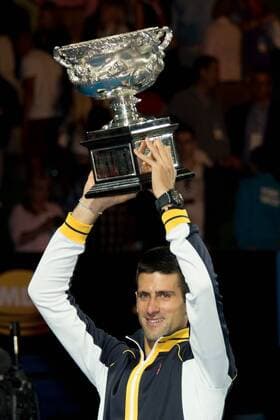 Jan. 27, 2013 - Melbourne, Victoria, Australia - January 27, 2013: Novak Djokovic (SRB) celebrates after winning the 2013 Australian Open grand slam tennis tournament at Melbourne Park in Melbourne, Australia. Sydney Low Cal Media Tennis 2013: Australian Open JAN 27 - ZUMAc04