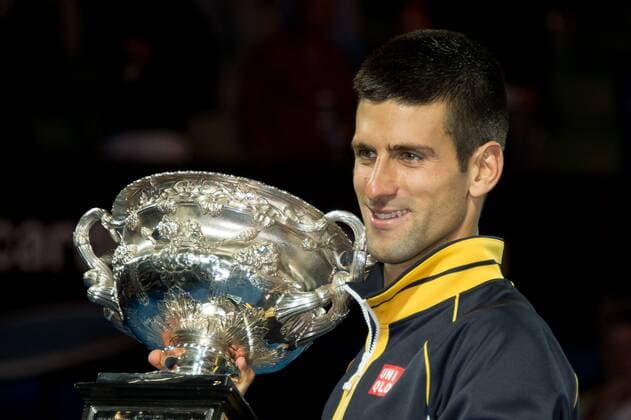 Jan. 27, 2013 - Melbourne, Victoria, Australia - January 27, 2013: Novak Djokovic (SRB) celebrates after winning the 2013 Australian Open grand slam tennis tournament at Melbourne Park in Melbourne, Australia. Sydney Low Cal Media Tennis 2013: Australian Open JAN 27 - ZUMAc04
