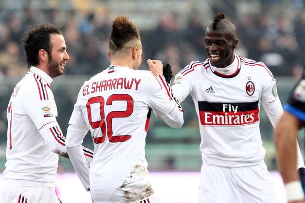 Esutanza di Stephan El Shaarawy M Baye Niang Milan dopo il gol goal celebration Bergamo 27 01 2013 Stadio Atleti Azzurri d Italia Football Calcio Serie A 2012 13 Atalanta vs Milan PaoloxNucci