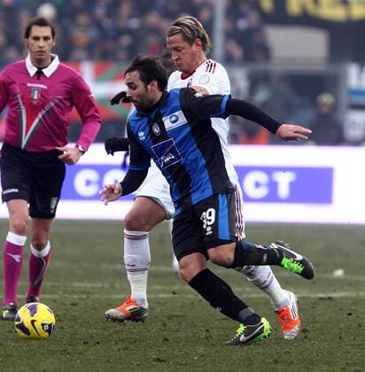 Facundo Parra Atalanta - Philippe Mexes Milan Bergamo 27 01 2013 Stadio Atleti Azzurri d Italia. Football Calcio Serie A 2012 13. Atalanta Bergamo - AC Mailand, Milan. PaoloxNucci