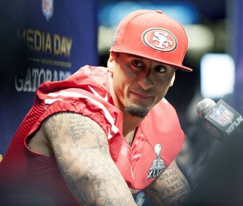Jan. 29, 2013 - New Orleans, LA, USA - Quarterback Colin Kaepernick of the San Francisco 49ers answers questions on his tattoos during Super Bowl Media Day on Tuesday, January 29, 2013, in New Orleans, Louisiana. SUPER BOWL MEDIA DAY SAN FRANCISCO 49ERS - ZUMAm67