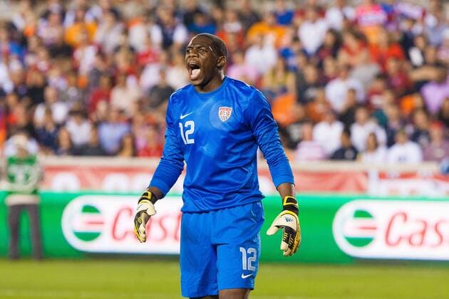 29 JANUARY, 2013: U.S. National Soccer GK Sean Johnson (12) yelling at his teammate during a friendly match at BBVA Compass Stadium in Houston, TX. SOCCER: JAN 29 International Friendly - Canada at USA Icon20130129005 EDITORIAL USE ONLY