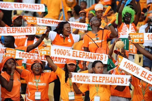 RUSTENBURG, SOUTH AFRICA - JANUARY 30, Ivory Coast fans during the 2013 African Cup of Nations match at Royal Bafokeng Stadium on January 30, 2013 in Rustenburg, South Africa Gallo1020484