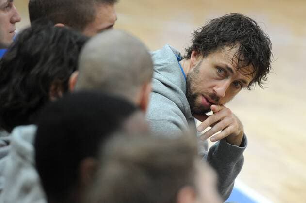 ITAR-TASS: MOSCOW REGION, RUSSIA. JANUARY 26, 2013. Player of BC Khimki Matthew Nielsen seen during the meeting.  RE112913