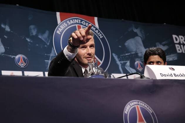 British football player David Beckham attends a press conference at the Parc des Princes stadium in Paris on January 31, 2013 to announce that he joined the team of football club Paris Saint Germain (PSG). 