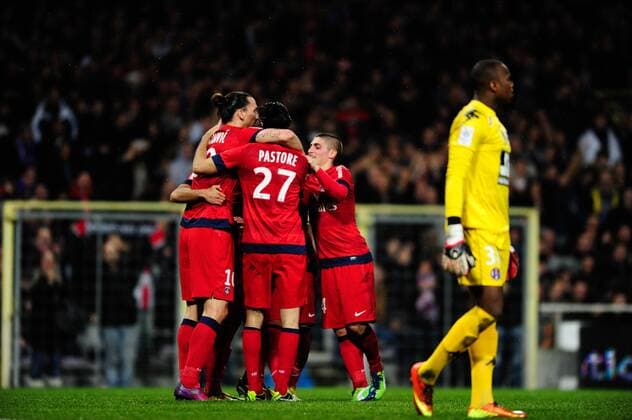 Joie goal Zlatan IBRAHIMOVIC (psg) FOOTBALL : Toulouse vs PSG - 23 eme journee de Ligue1 - 01 02 2013 ThierryBreton Panoramic 