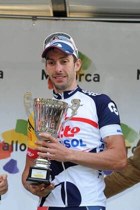 Kenny DE HAES ( BEL Lotto - Belisol ) gewinnt die Trofeo Palma - Podium - Emotionen - Jubel - Freude - hoch - Even: Mallorca Rundfahrt - Mallorca Challenge - Iberostar Challenge Ciclista Mallorca 2013 - Trofeo Palma - Location: Mallorca - Spanien - Europa - Datum: 03.02.2013
