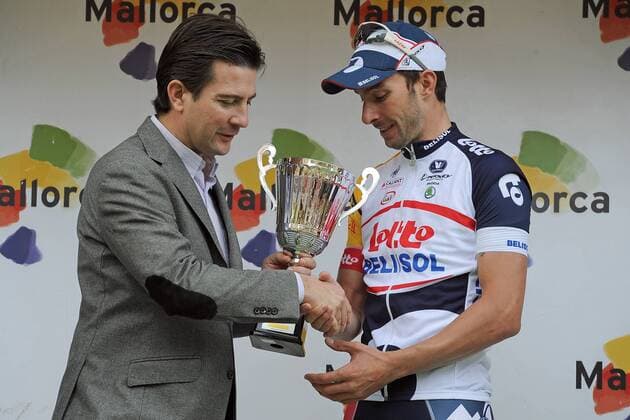 Kenny DE HAES ( BEL Lotto - Belisol ) gewinnt die Trofeo Palma - Podium - Emotionen - Jubel - Freude - quer - Even: Mallorca Rundfahrt - Mallorca Challenge - Iberostar Challenge Ciclista Mallorca 2013 - Trofeo Palma - Location: Mallorca - Spanien - Europa - Datum: 03.02.2013
