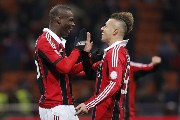 Mario Balotelli Milan, Stephan El Shaarawy Milan, Goal Celebration, Milano 3 2 2013 .Stadio S.Siro . Football Calcio 2012 2013 Serie A. AC Milan - Udinese Calcio. MarcoxBertorello