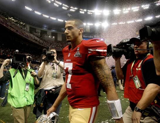 Feb. 3, 2013 - New Orleans, Louisiana, U.S. - San Francisco 49ers starting quarterback COLIN KAEPERNICK (7) leaves the field at the end of Super Bowl XLVII at the Mercedes-Benz Superdome. The Baltimore Ravens defeated the San Francisco 49ers, 34-31. NFL American Football Herren USA 2013 - Ravens Win Super Bowl XLVII - ZUMAm67