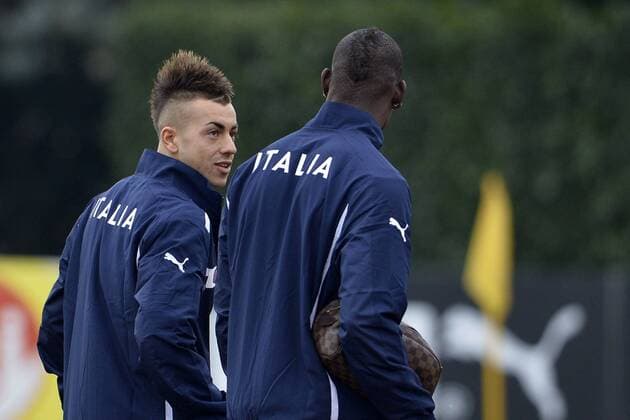 Stephan El Shaarawy, Mario Balotelli.05 02 2013 Coverciano. Training Fussball-Nationammannschaft Italien. . alfredoxfalcone
