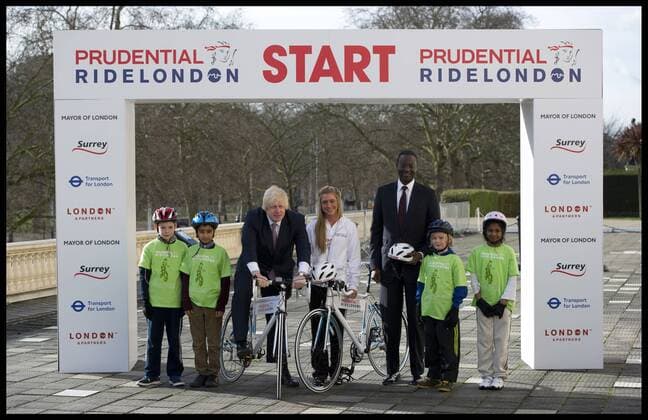 The Mayor of London Boris Johnson and Double Olympic and World Champion Laura Trott announce the Offical RideLondon sponsor and reveal the route of the RideLondon-Surrey classic, Thursday February 7, 2013. AndrewxParsonsx xi-Images 