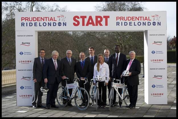 The Mayor of London Boris Johnson, David Hodge and Double Olympic and World Champion Laura Trott announce the Offical RideLondon sponsor and reveal the route of the RideLondon-Surrey classic, Thursday February 7, 2013. AndrewxParsonsx xi-Images 