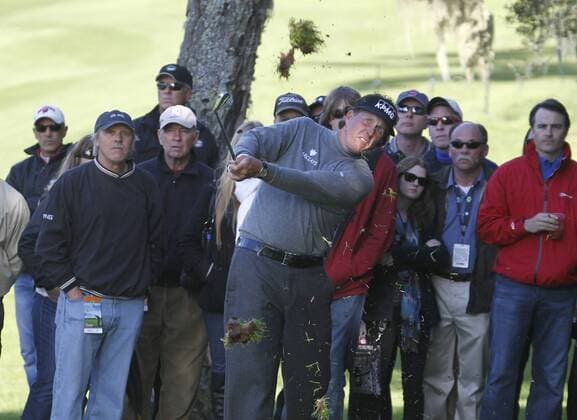 Feb. 8, 2013 - Pebble Beach, CA, USA - Phil Mickelson hits out of the rough on the 8th hole at Spyglass Hill Golf Course during the second round of the Pebble Beach Pro-Am in Pebble Beach, Califoria, on Friday, February 8, 2013. Pebble Beach Pro-Am - ZUMAm67