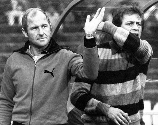Trainer Alfred Baumann (li.) und Fitnesstrainer Volker Kottmann (beide TSV 1860 München)