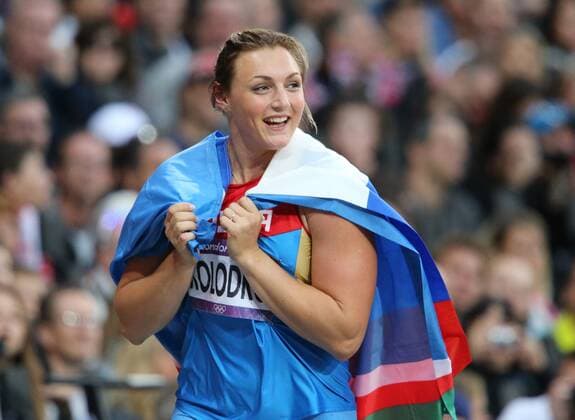 London, IOC, XXX Olympische Spiele London 2012, XXX Olympic summer games , Summer Spiele 2012 London, Olympics 2012, Olympia 2012, , Olympiastadion, Olympic Stadium London Leichtathletik, athletics Evgenia Kolodko, Russland, Kugelstossen Frauen